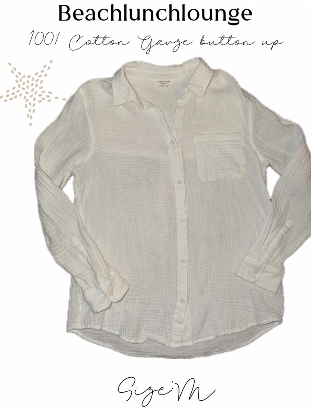 beachlunchlounge 100% Cotton white Gauze Button-Down Shirt - Picture 4 of 15